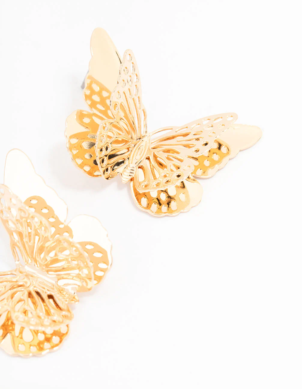 Gold Multi Layered Butterfly Stud Earrings - Image 3