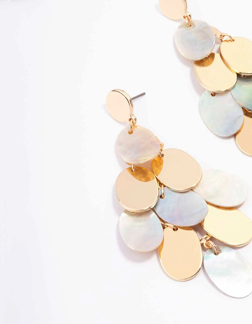 Gold Genuine Shell Disc Drop Earrings - Image 2