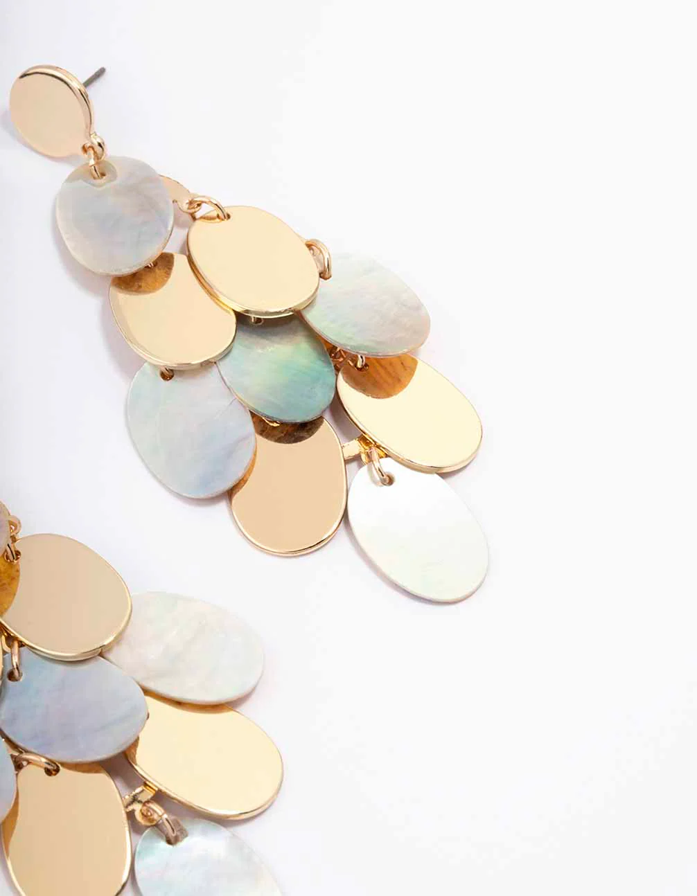 Gold Genuine Shell Disc Drop Earrings - Image 3