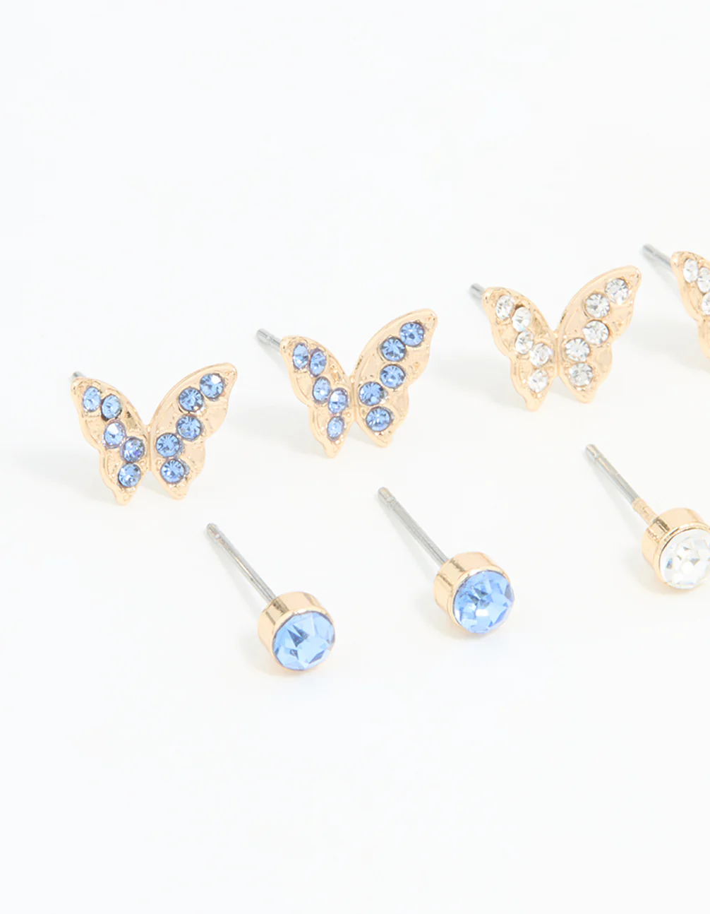 Gold Multicoloured Diamante Butterfly Stud Earrings 8-Pack - Image 2