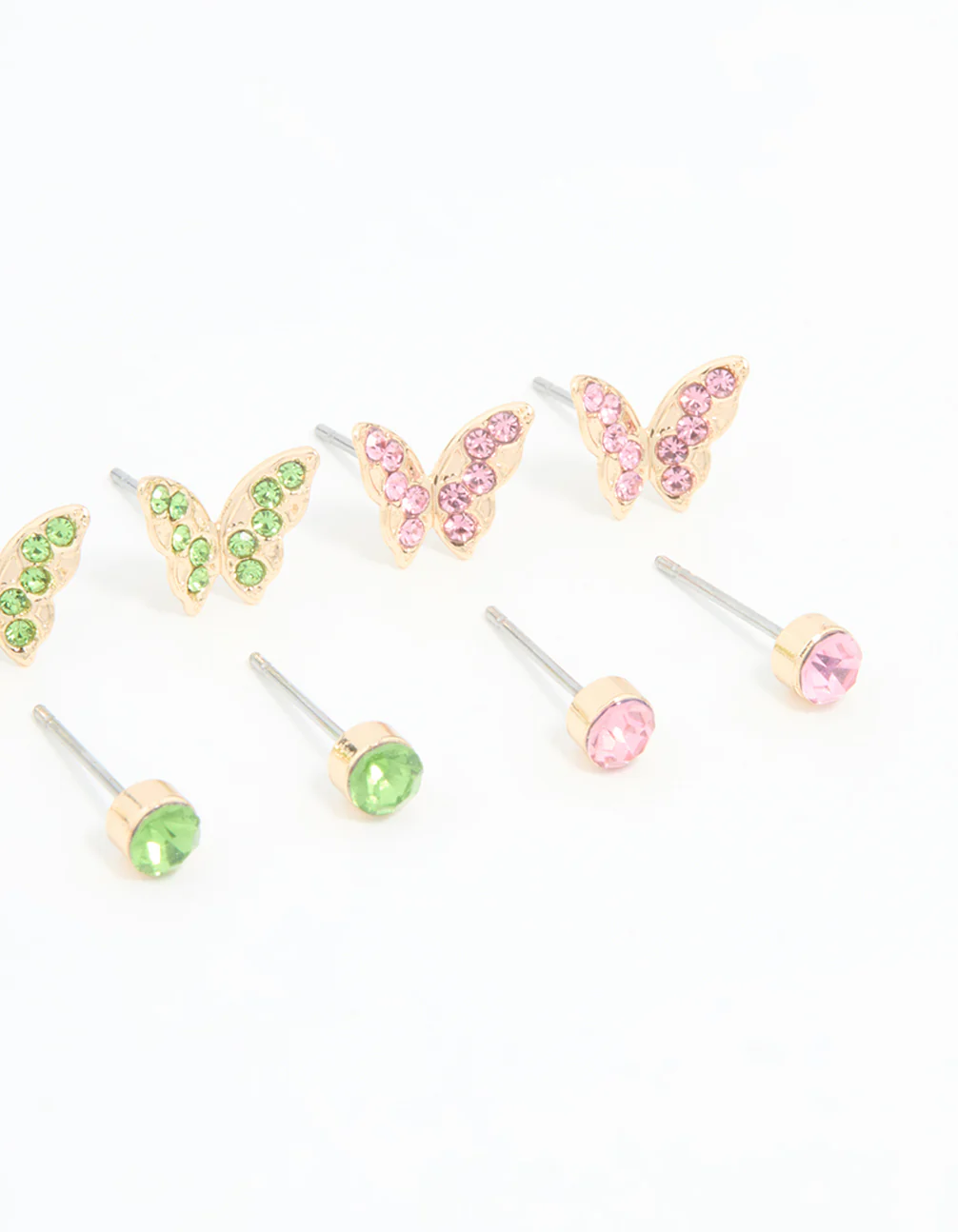 Gold Multicoloured Diamante Butterfly Stud Earrings 8-Pack - Image 3