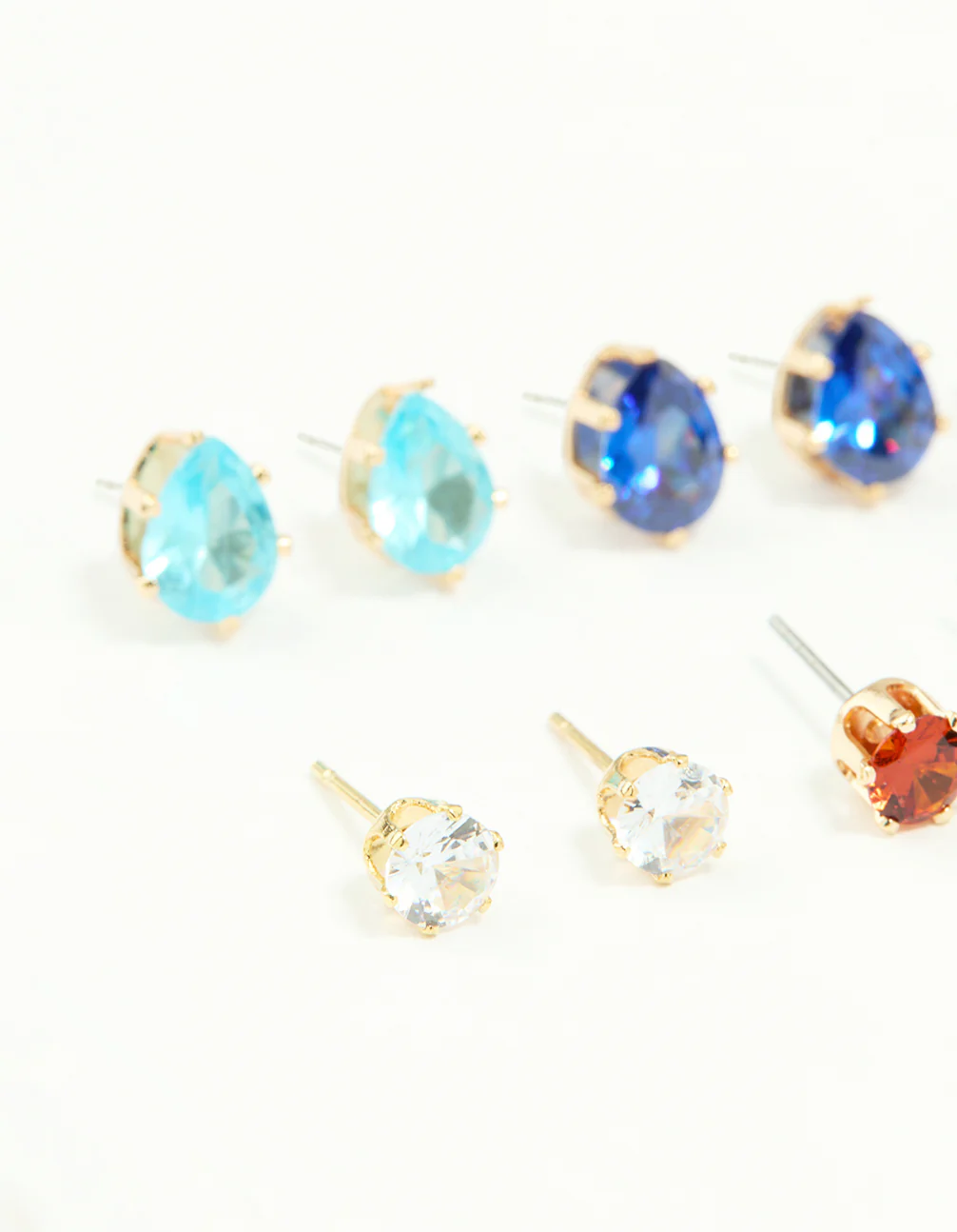 Gold Multicoloured Diamante Mixed Shape Stud Earrings 8-Pack - Image 2