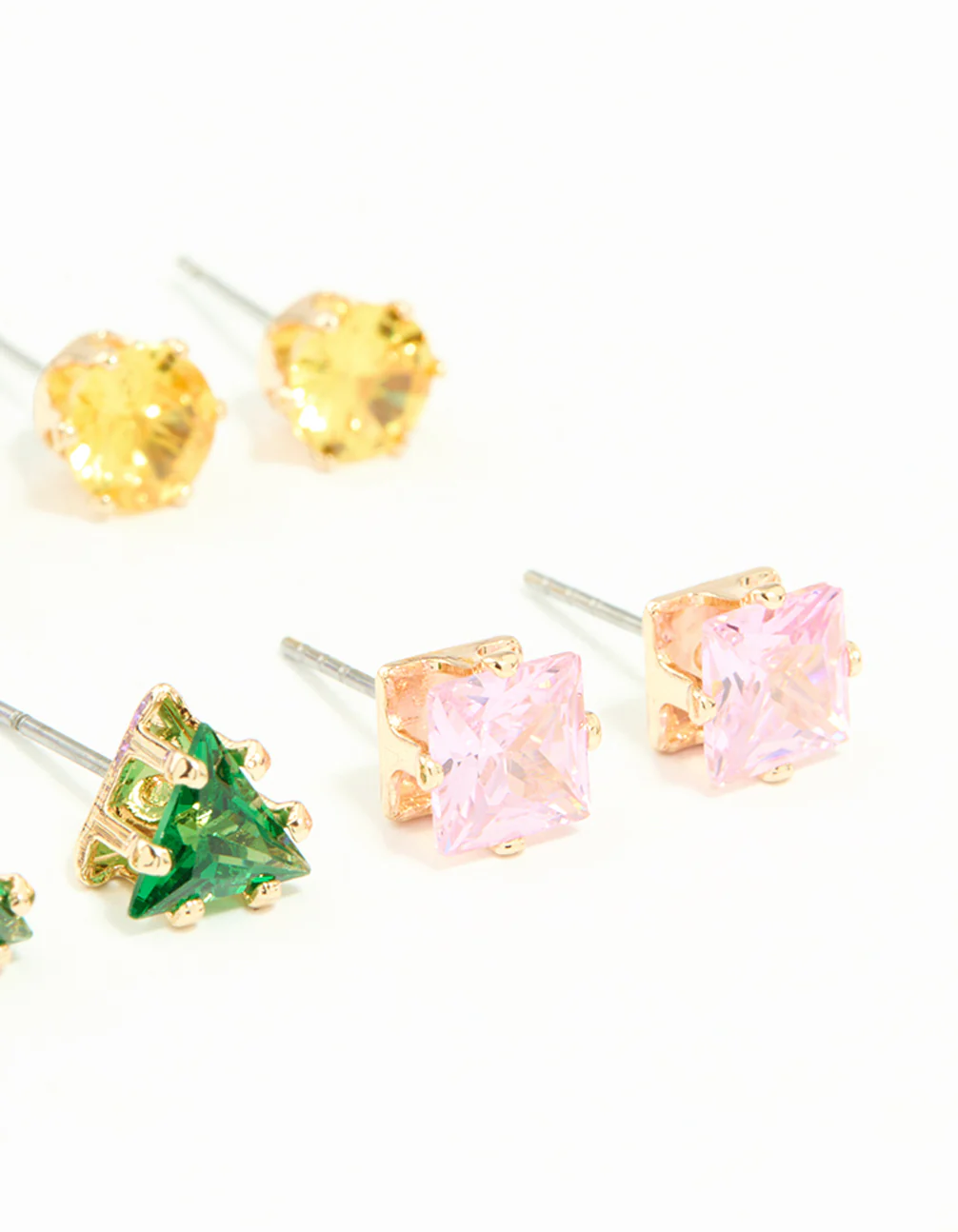 Gold Multicoloured Diamante Mixed Shape Stud Earrings 8-Pack - Image 3