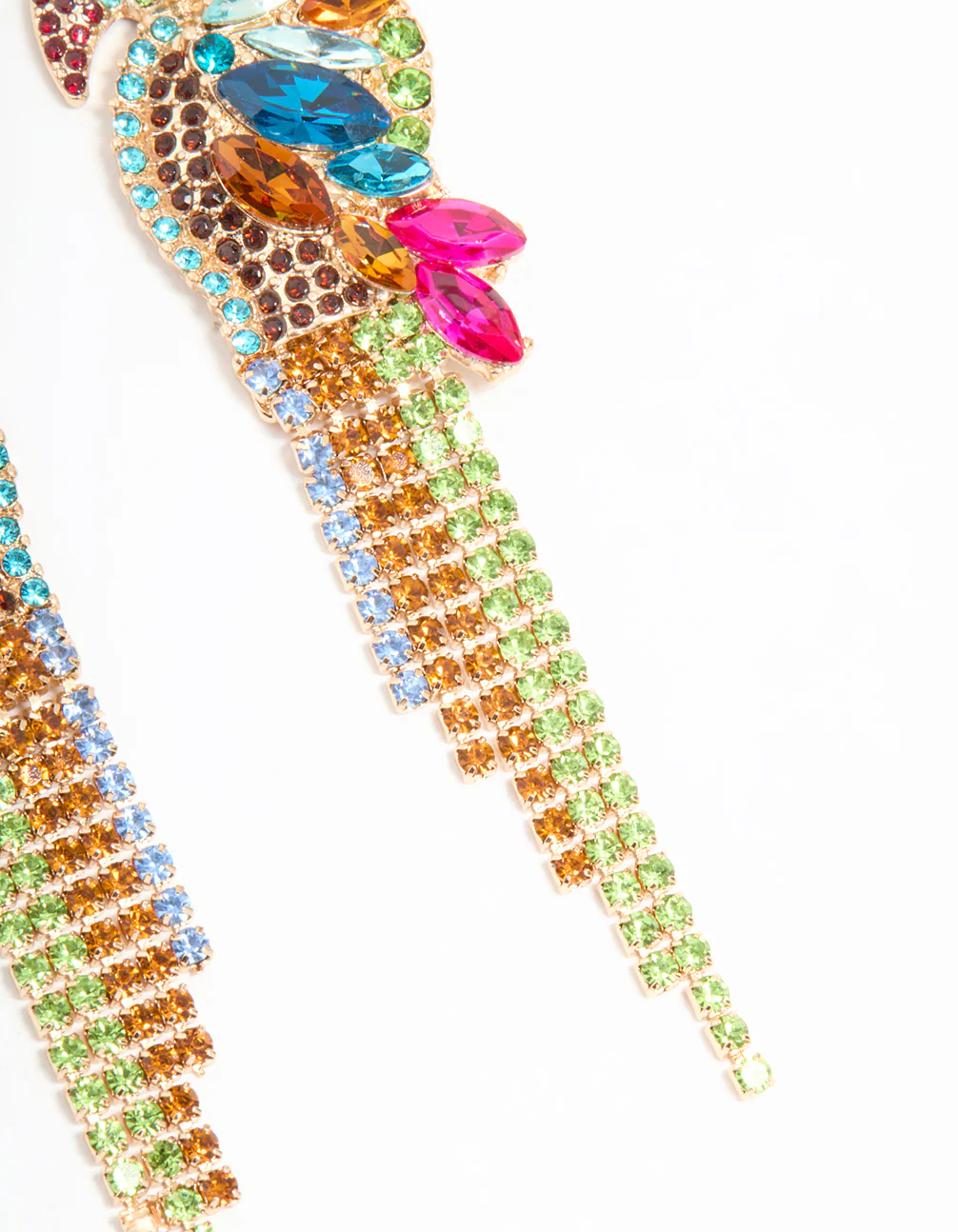 Gold Multicoloured Diamante Parrot Drop Earrings - Image 3