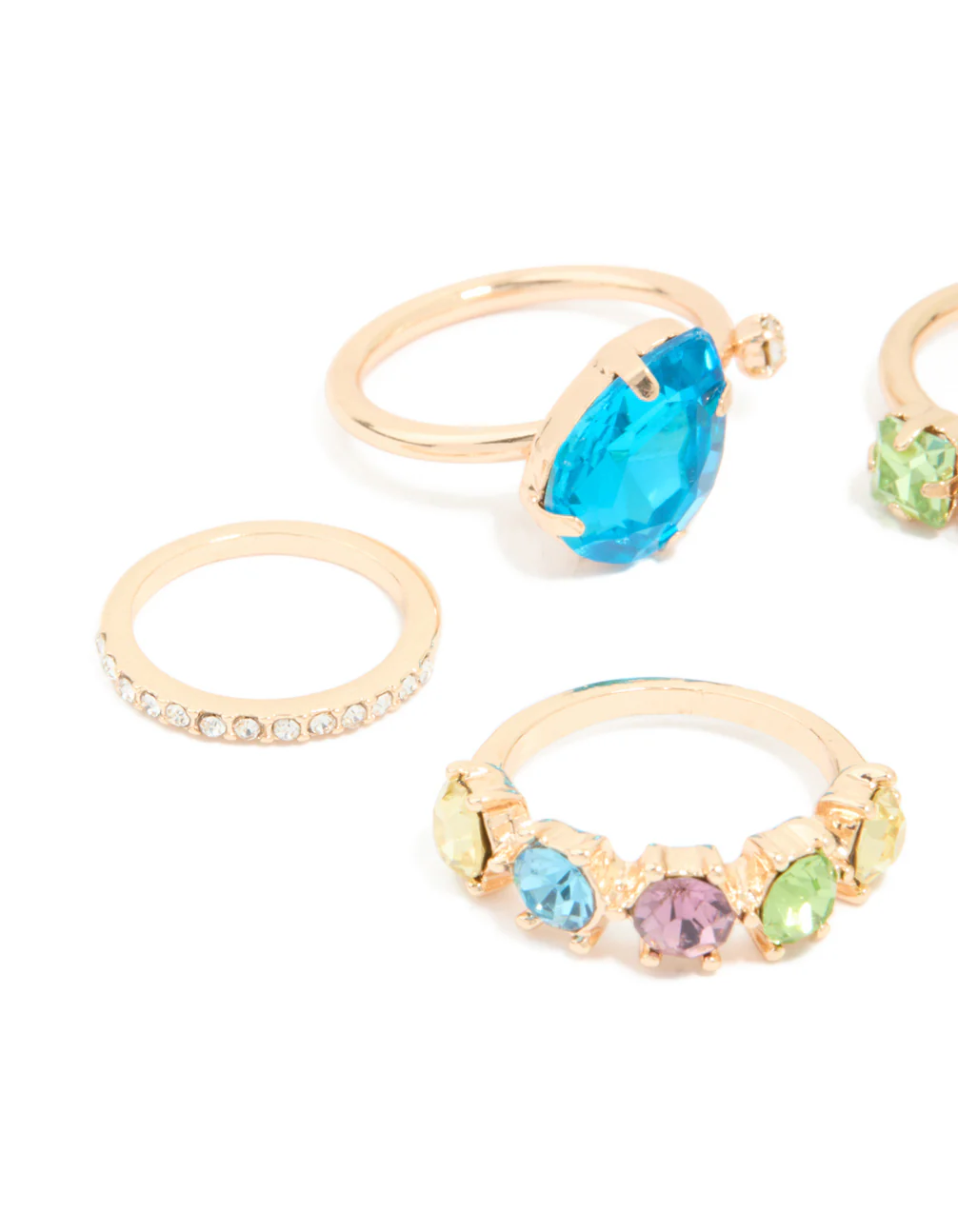 Gold Multicoloured Diamante & Pearl Rings 6-Pack - Image 2