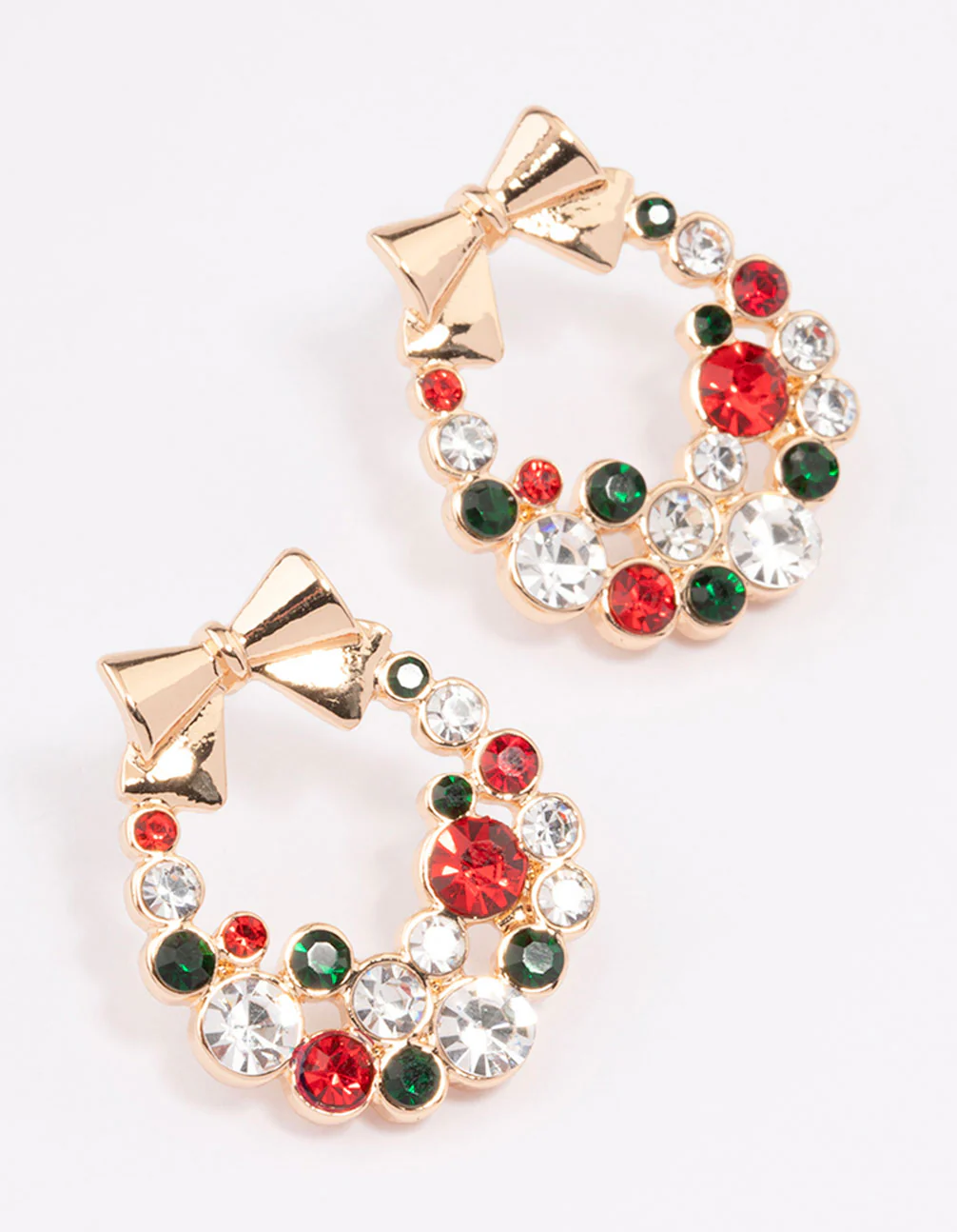 Gold Multicoloured Diamante Wreath With Gold Bow Stud Earrings