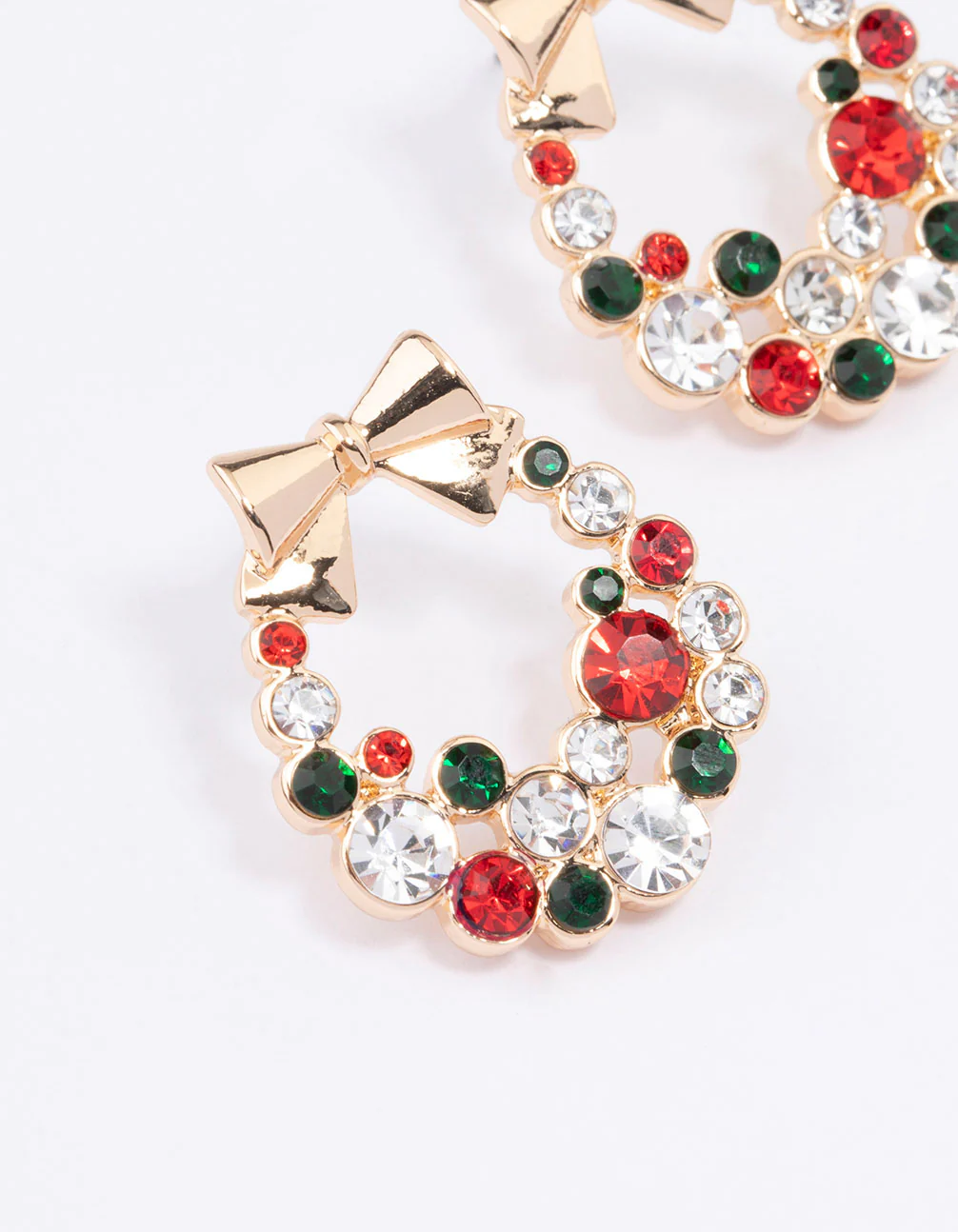 Gold Multicoloured Diamante Wreath With Gold Bow Stud Earrings - Image 2