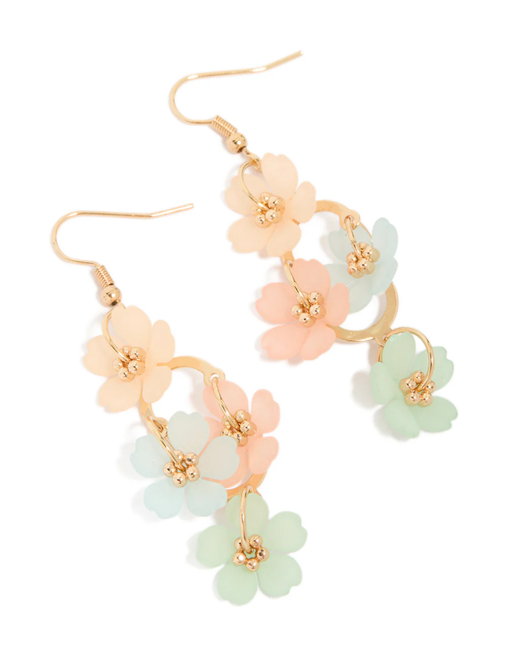 Gold Multicoloured Frosted Flower Drop Earrings - Image 2