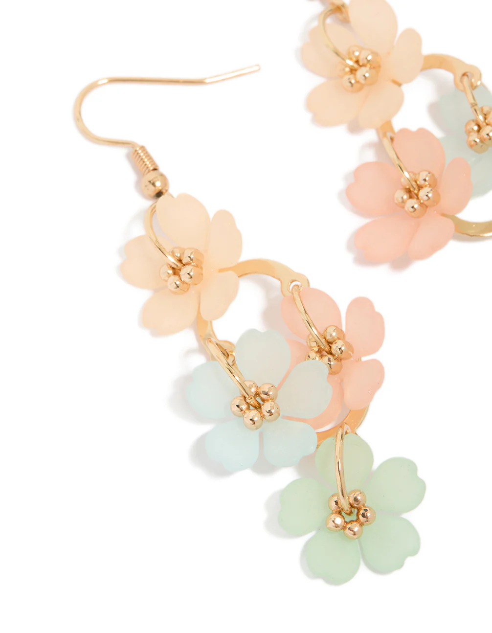 Gold Multicoloured Frosted Flower Drop Earrings - Image 3