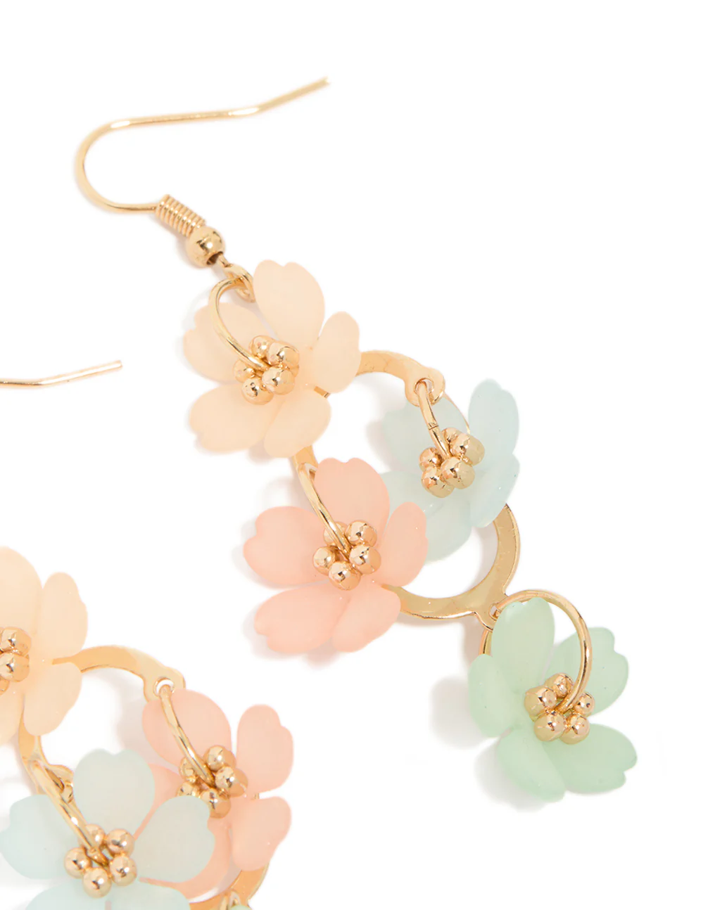 Gold Multicoloured Frosted Flower Drop Earrings - Image 4