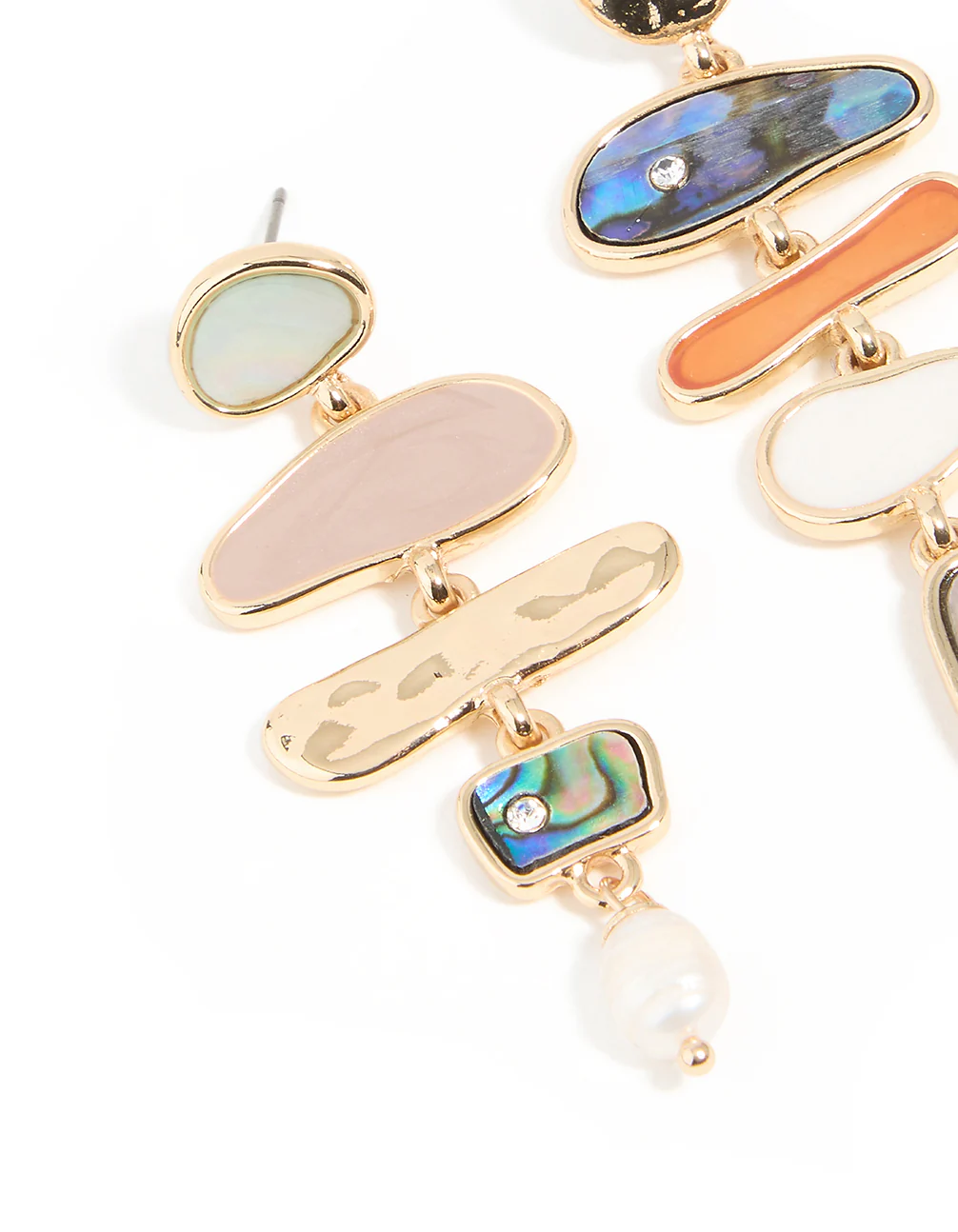 Gold Multicoloured Genuine Shell Mixed Shape Drop Earrings - Image 2