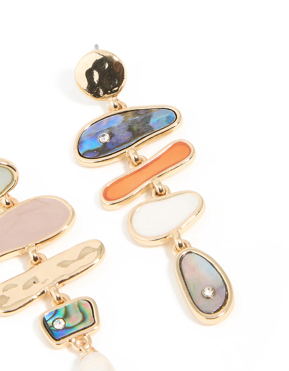 Gold Multicoloured Genuine Shell Mixed Shape Drop Earrings - Image 3