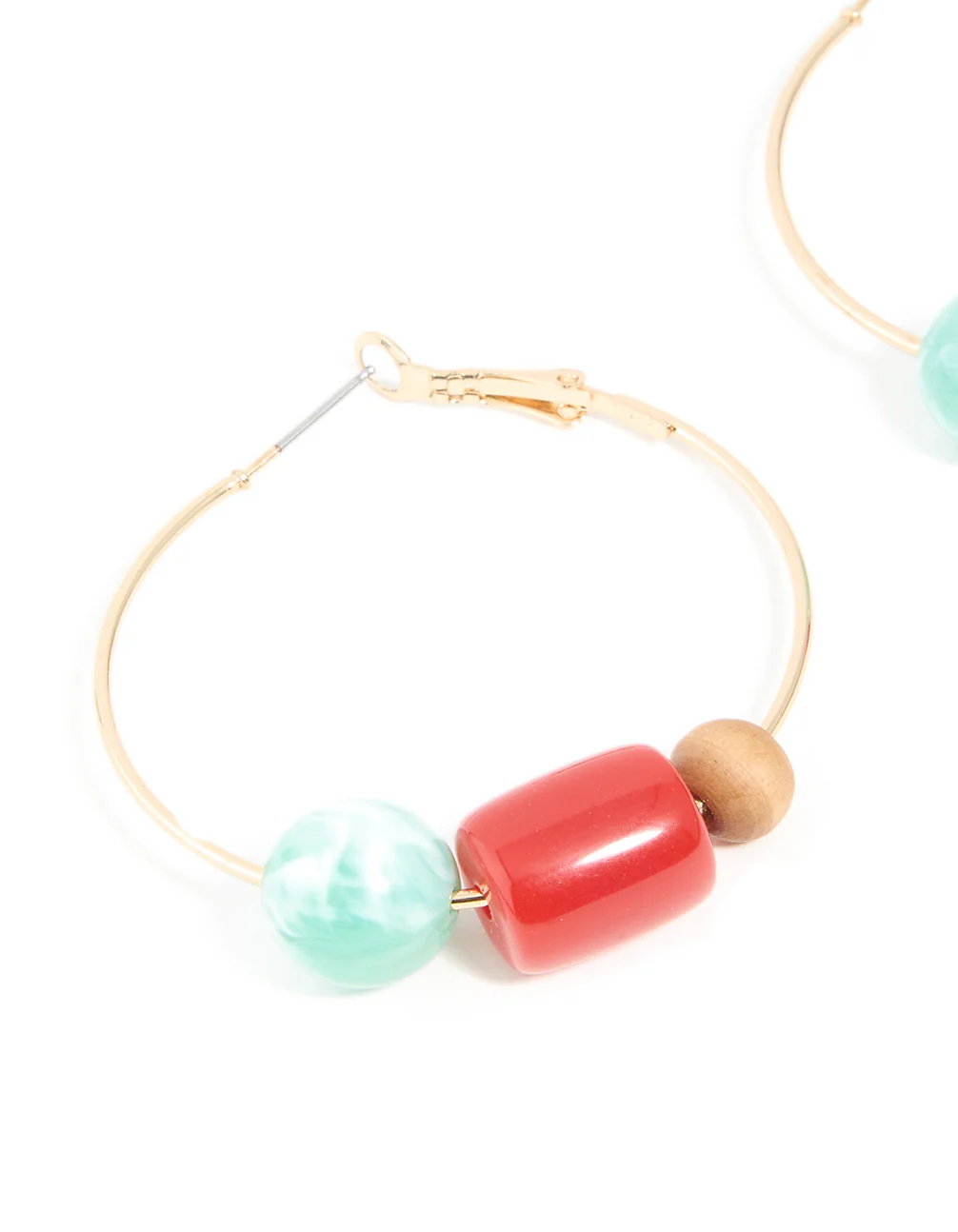 Gold Multicoloured Resin Beaded Hoop Earrings - Image 2
