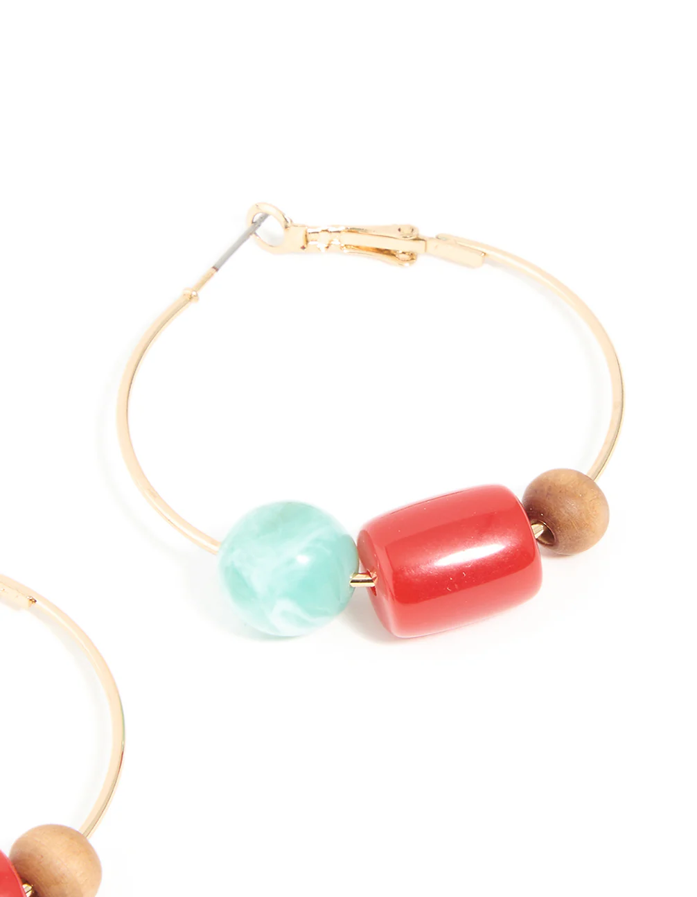 Gold Multicoloured Resin Beaded Hoop Earrings - Image 3