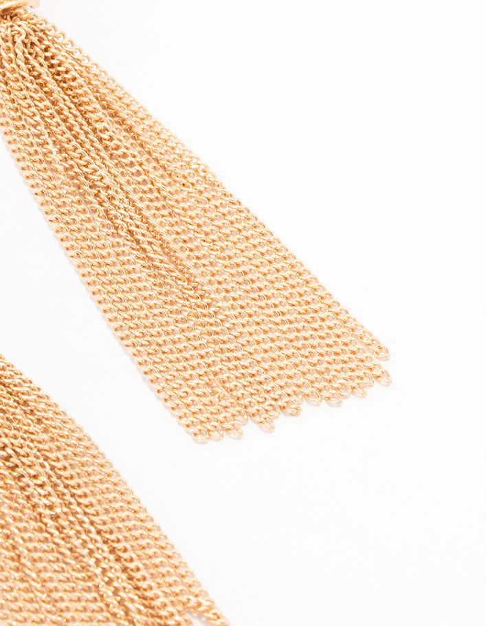 Gold Multiple Knit Tassel Drop Earrings - Image 3