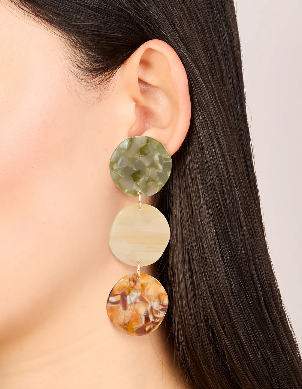 Gold Neutral Circle Drop Earrings - Image 2