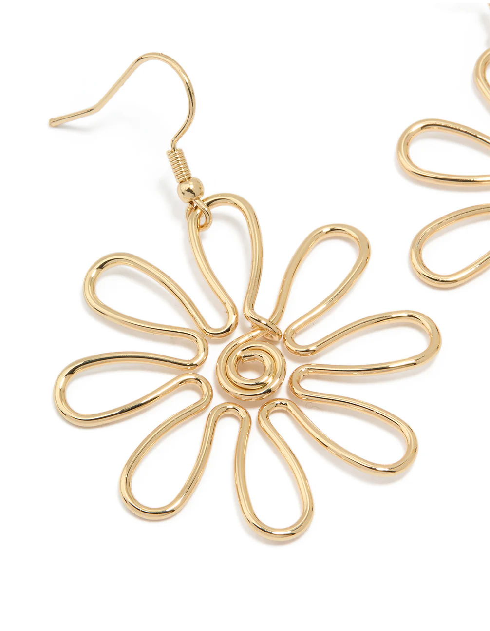 Gold Open Flower Drop Earrings - Image 2