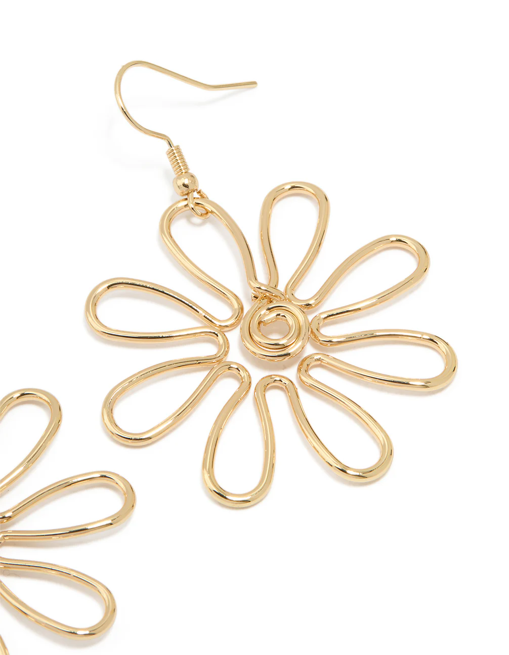 Gold Open Flower Drop Earrings - Image 3