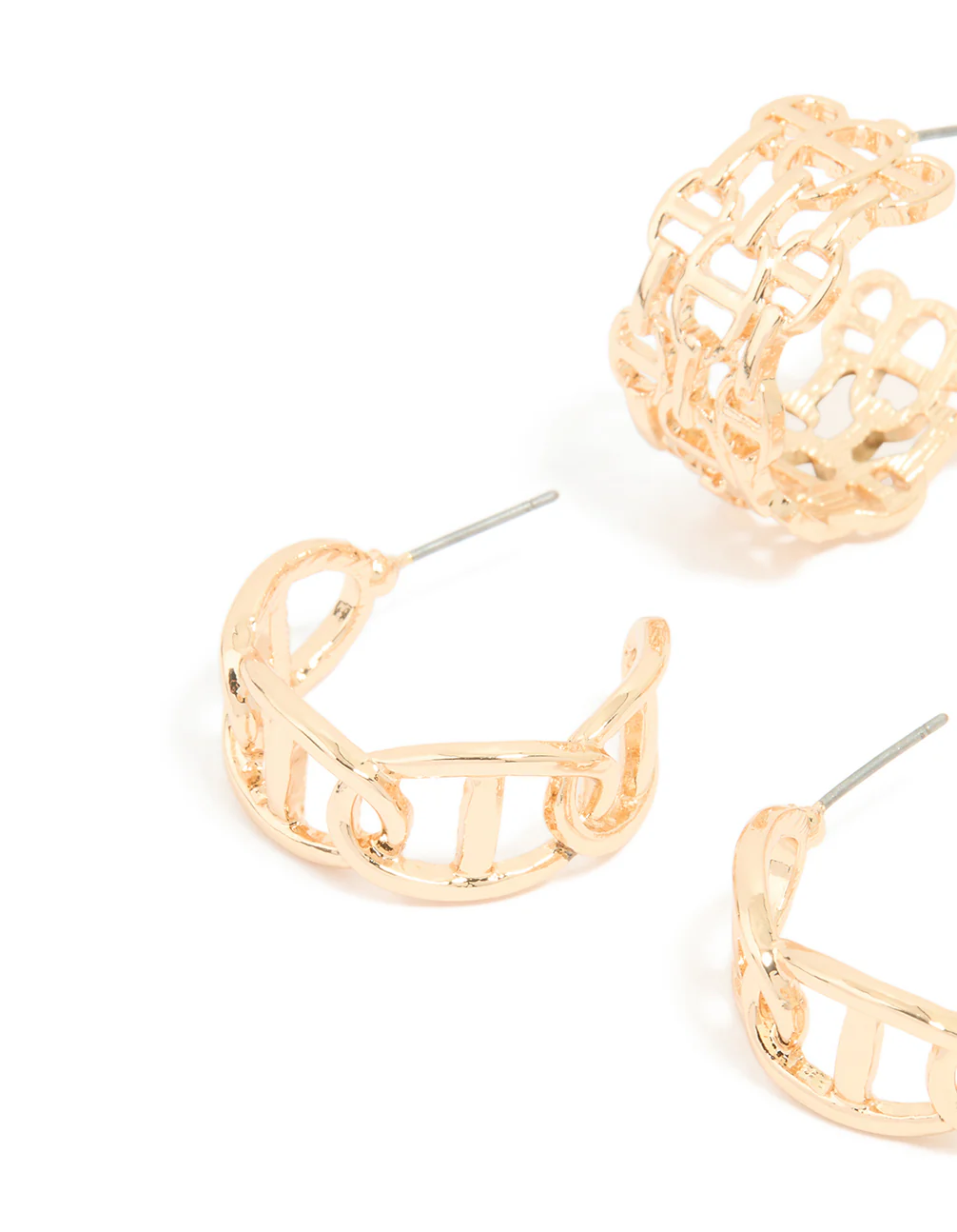 Gold Open Link Hoop Earrings 2-Pack - Image 2