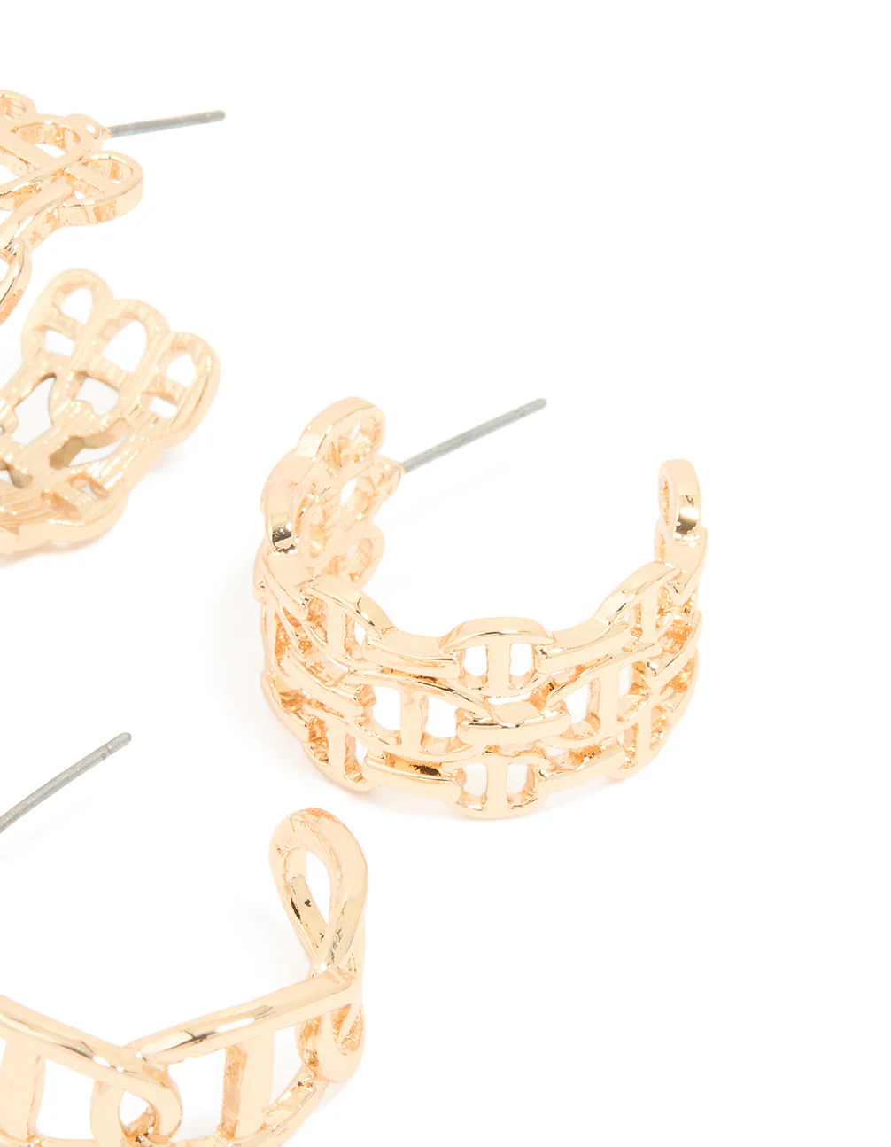 Gold Open Link Hoop Earrings 2-Pack - Image 3