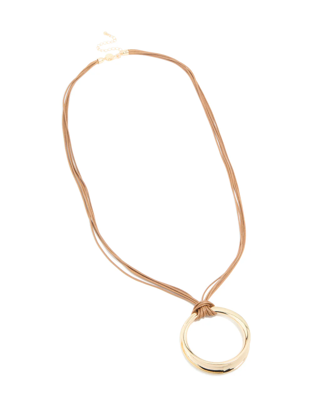 Gold Open Pendant Brown Cord Layered Long Necklace - Image 2