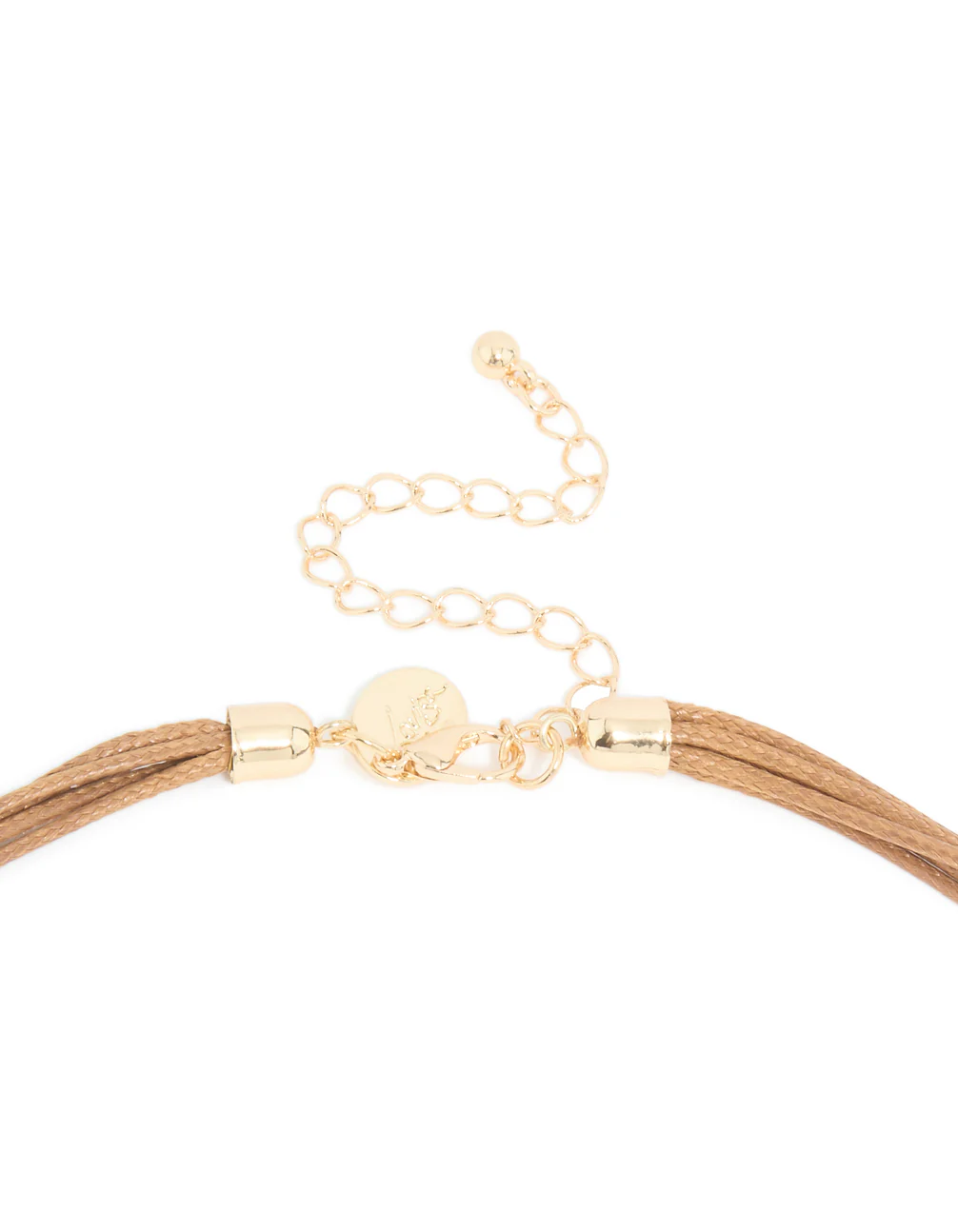Gold Open Pendant Brown Cord Layered Long Necklace - Image 3