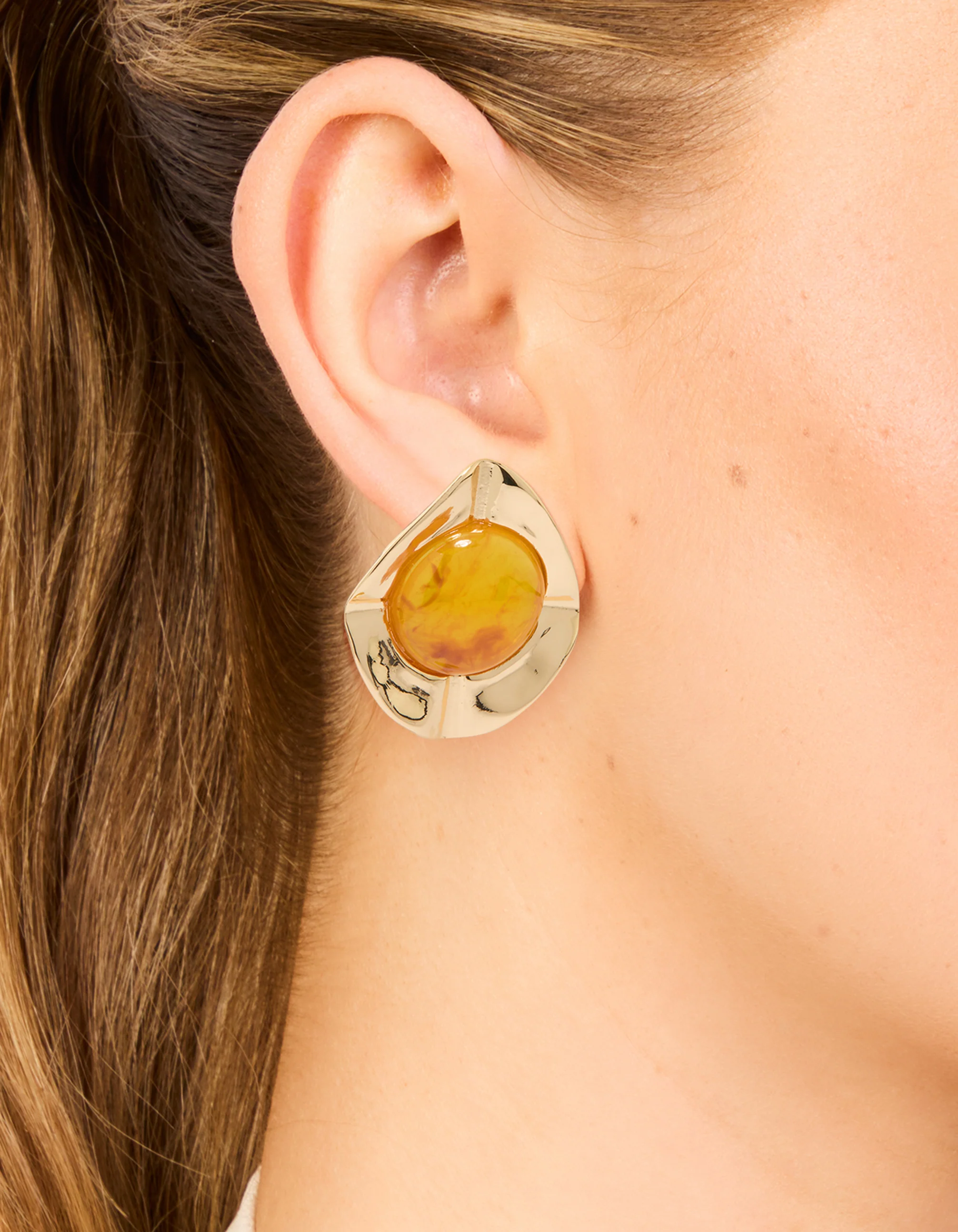Gold Orange Opulent Statement Stud Earrings - Image 2