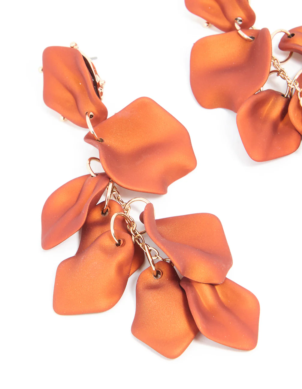 Gold Orange Petal Drop Earrings - Image 2