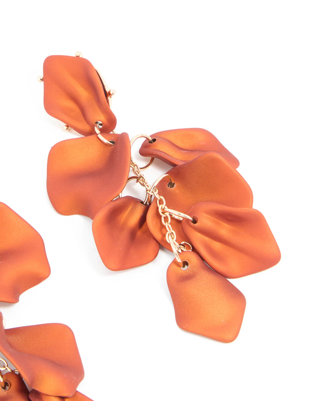 Gold Orange Petal Drop Earrings - Image 3