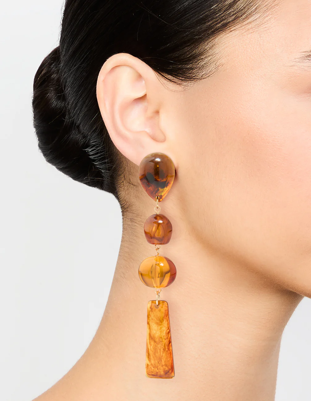 Gold Orange Stone Ornate Drop Earrings - Image 2