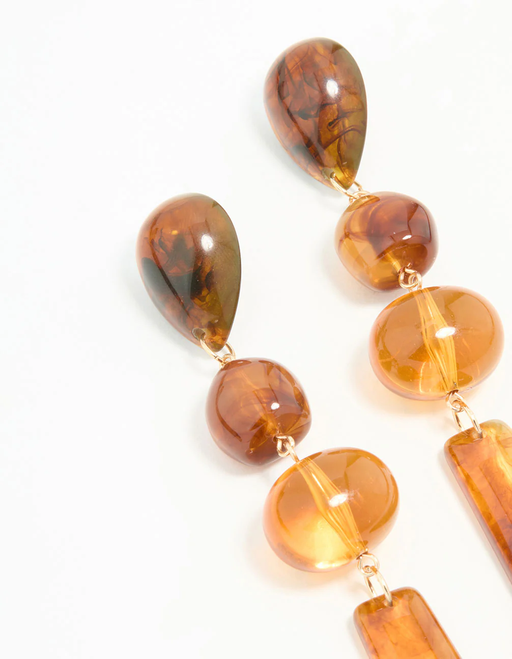 Gold Orange Stone Ornate Drop Earrings - Image 4