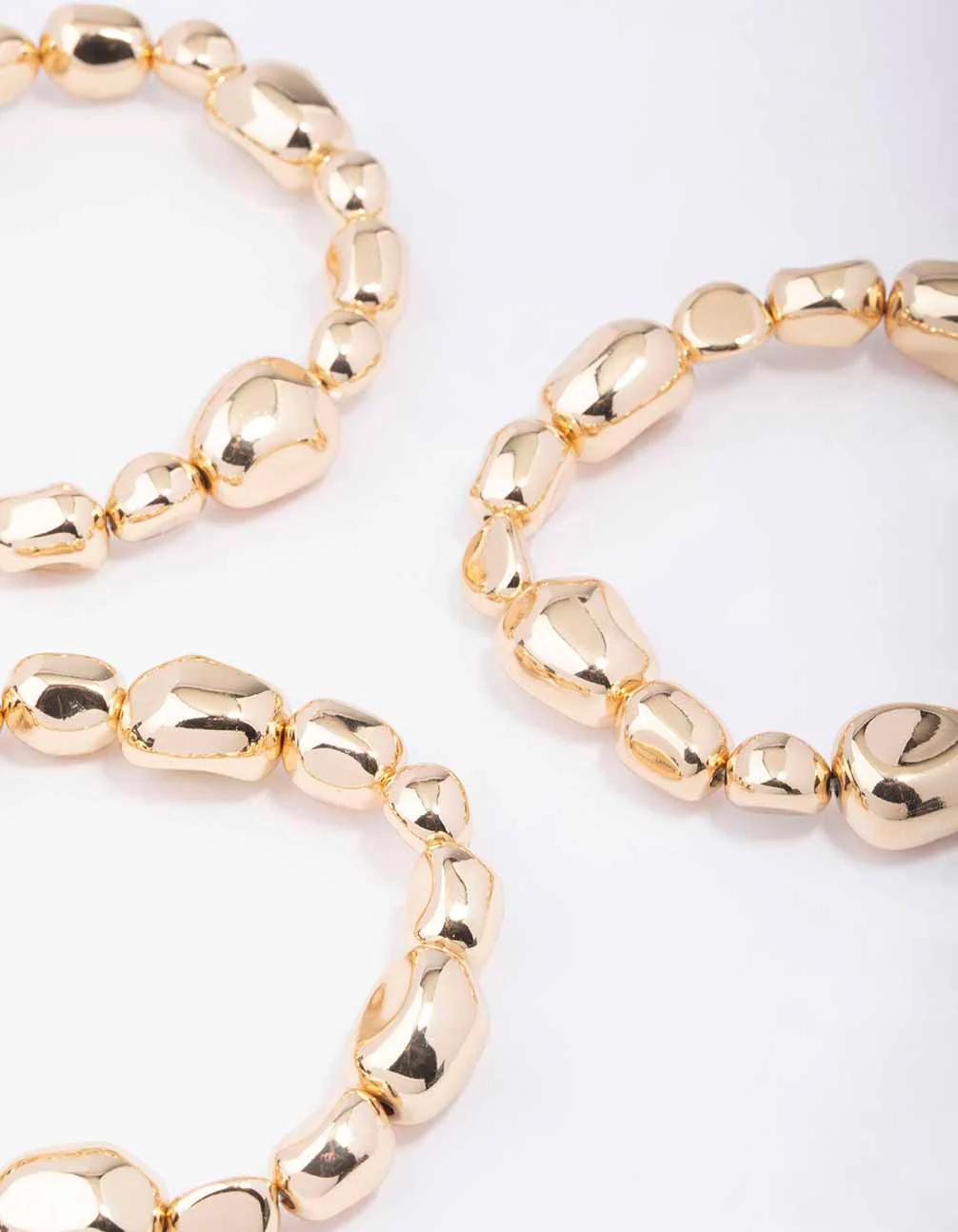 Gold Organic Oval Beaded Stretch Bracelet 3-Pack - Image 2