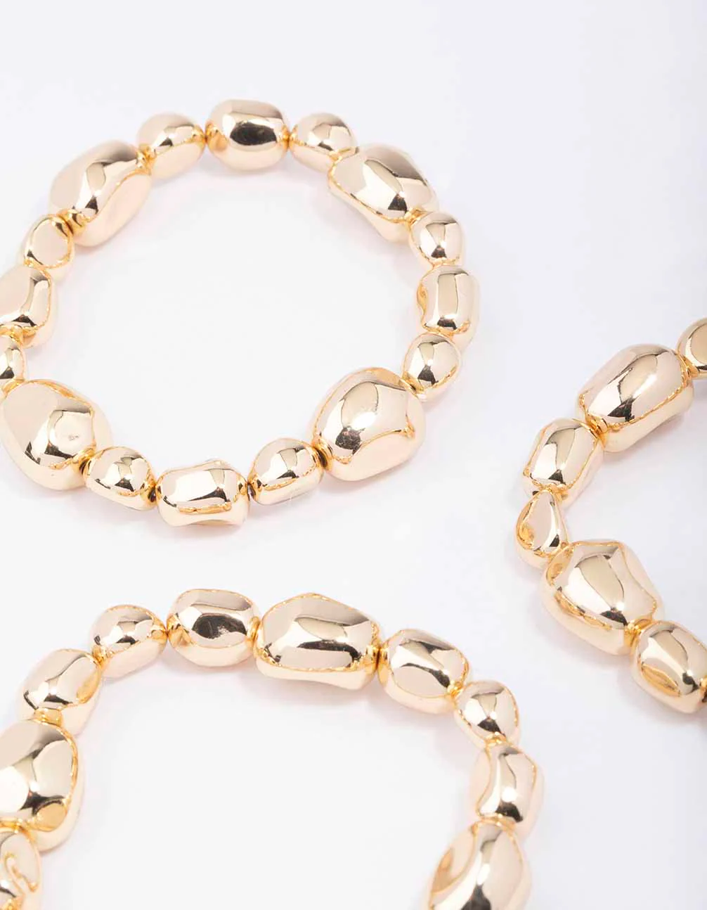 Gold Organic Oval Beaded Stretch Bracelet 3-Pack - Image 3