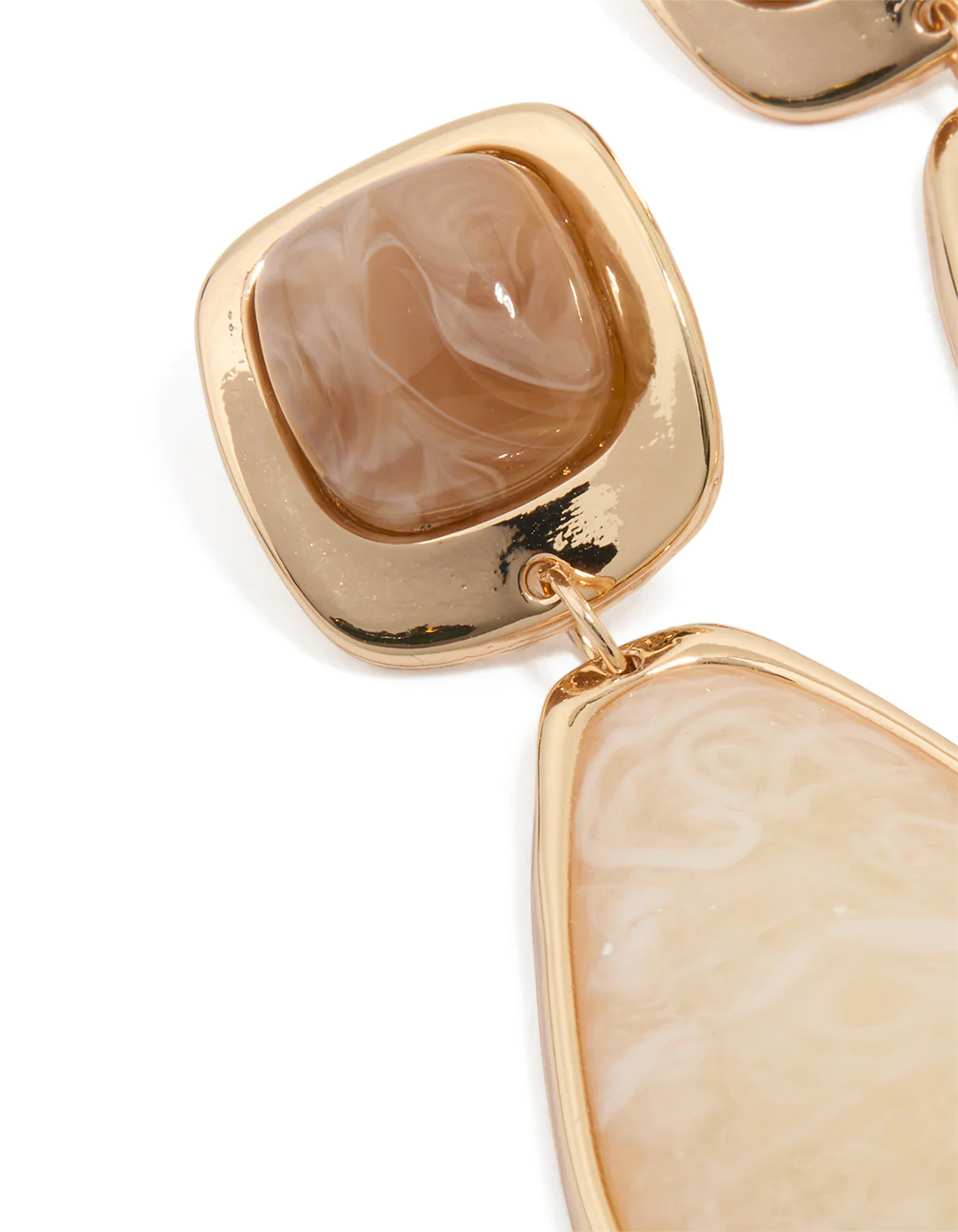 Gold Organic Stone Diamond-Shaped Drop Earrings - Image 2
