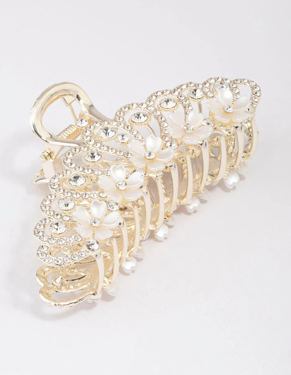 Gold Ornate Diamante & Flower Hair Claw Clip - Image 2