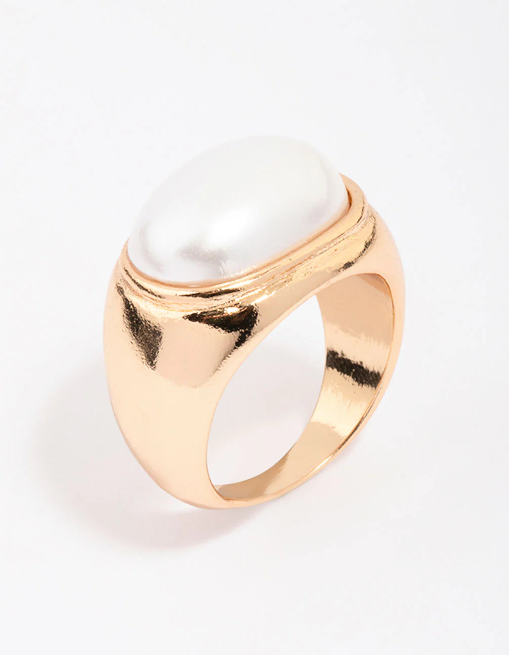 Gold Oval Pearl Chunky Cocktail Ring - Image 2