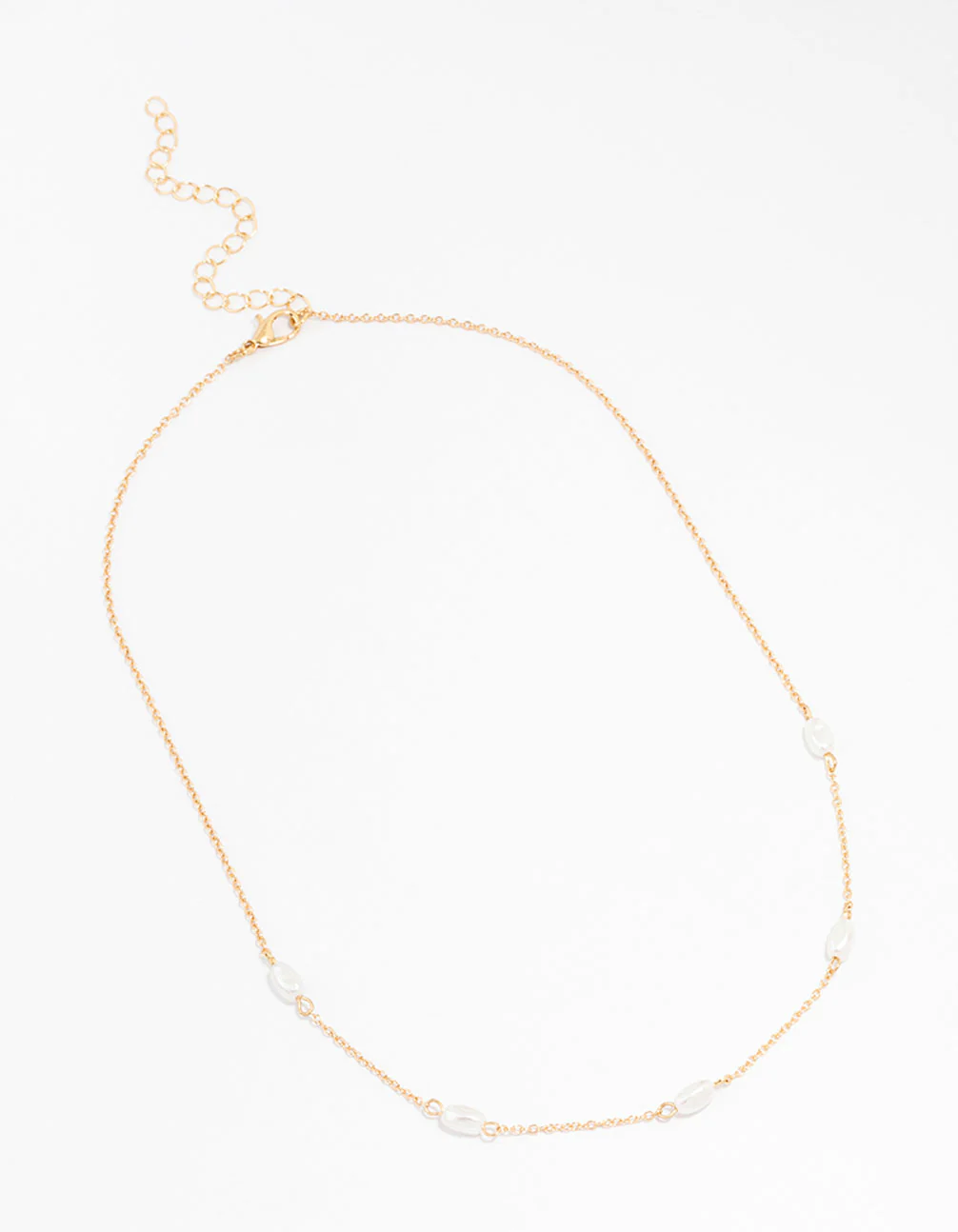 Gold Oval Pearl Station Necklace - Image 2