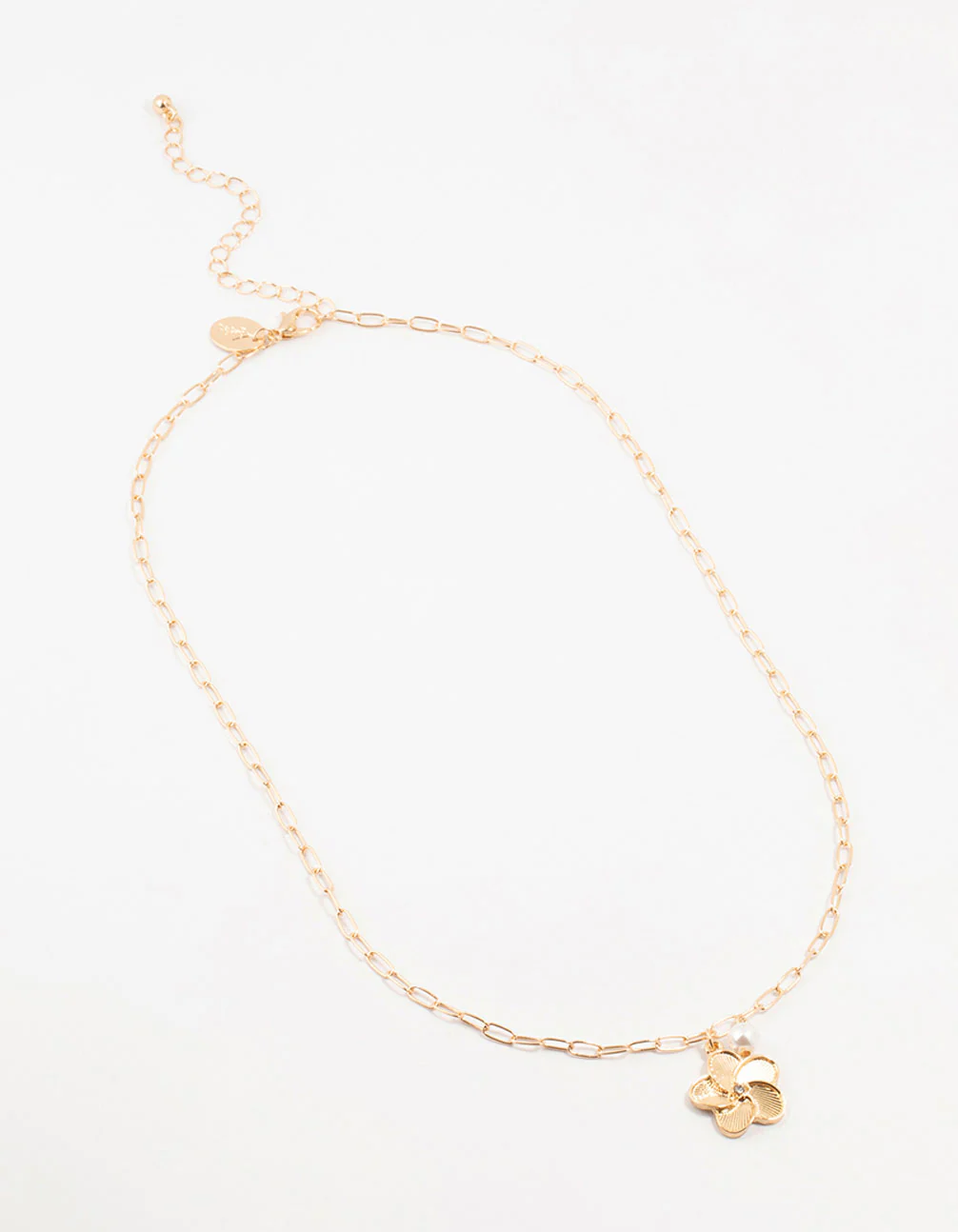 Gold Paperclip Flower Pearl Necklace - Image 2