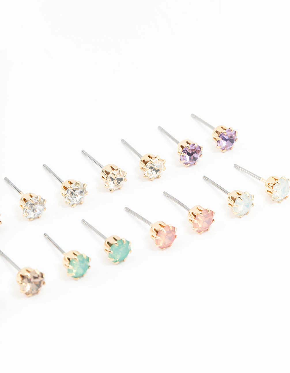 Gold Pastel Diamante Stud Earrings 8-Pack - Image 3