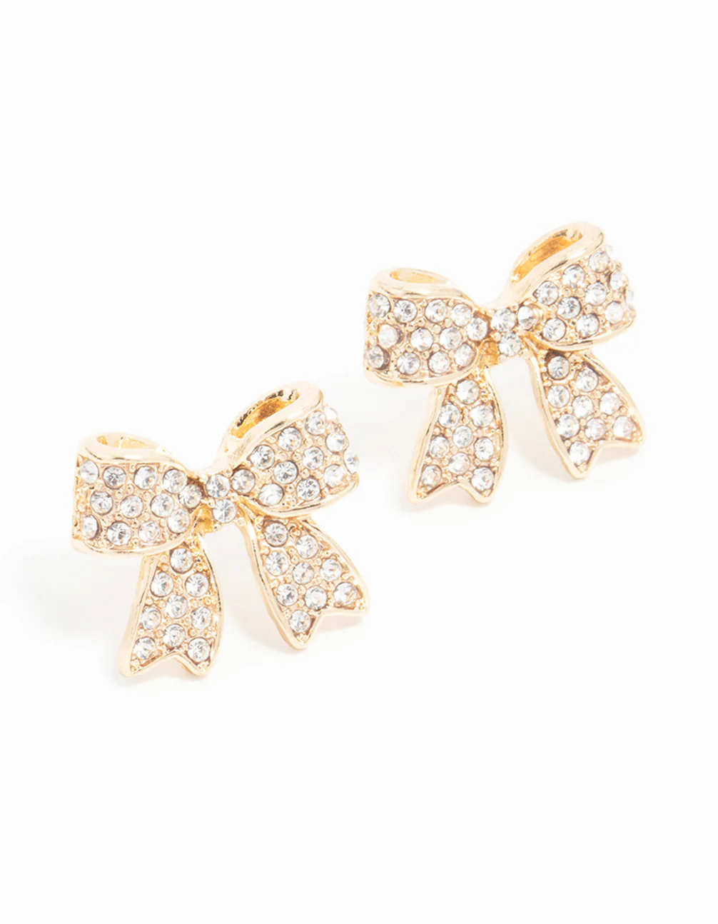 Gold Pave Set Diamante Bow Stud Earrings