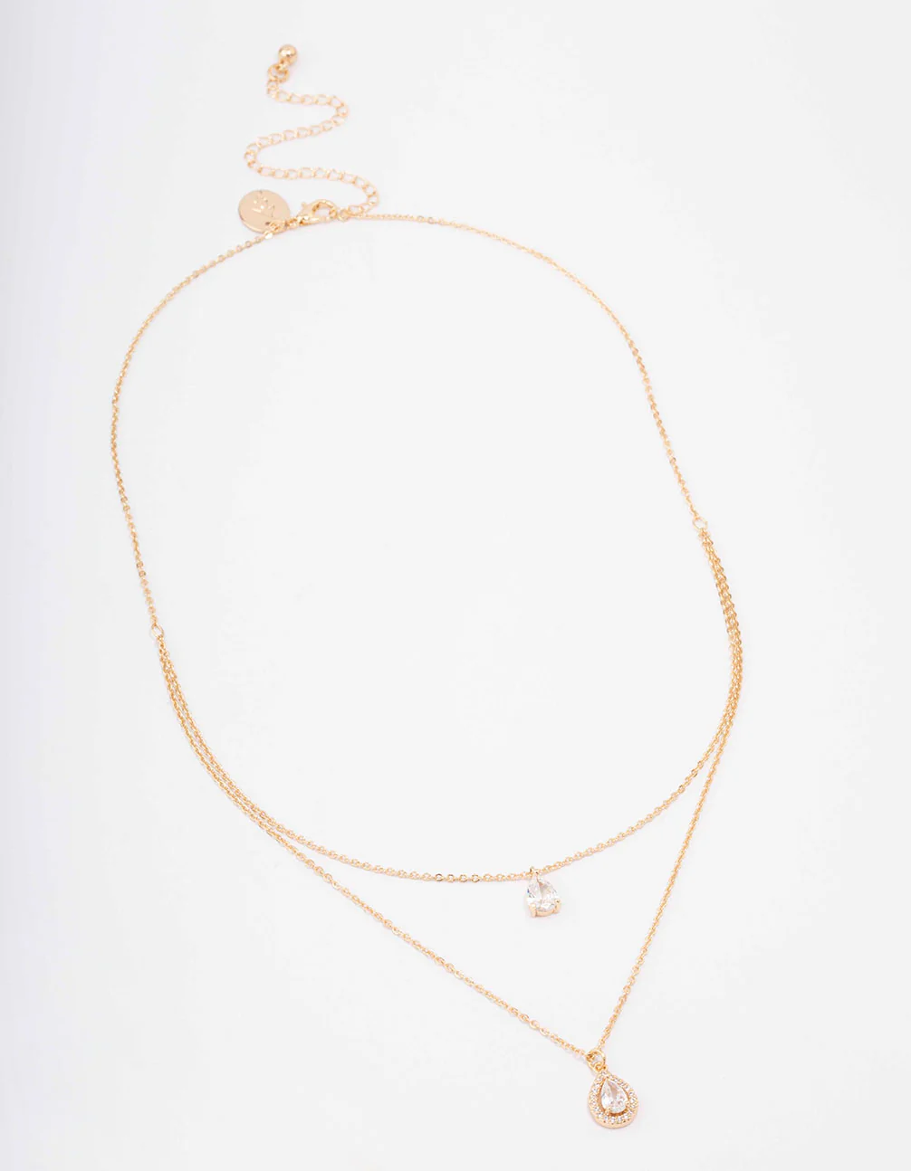 Gold Pear Halo Layered Necklace - Image 2