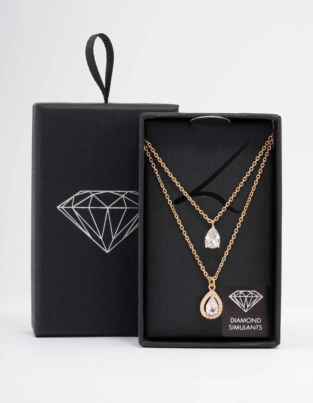 Gold Pear Halo Layered Necklace - Image 3
