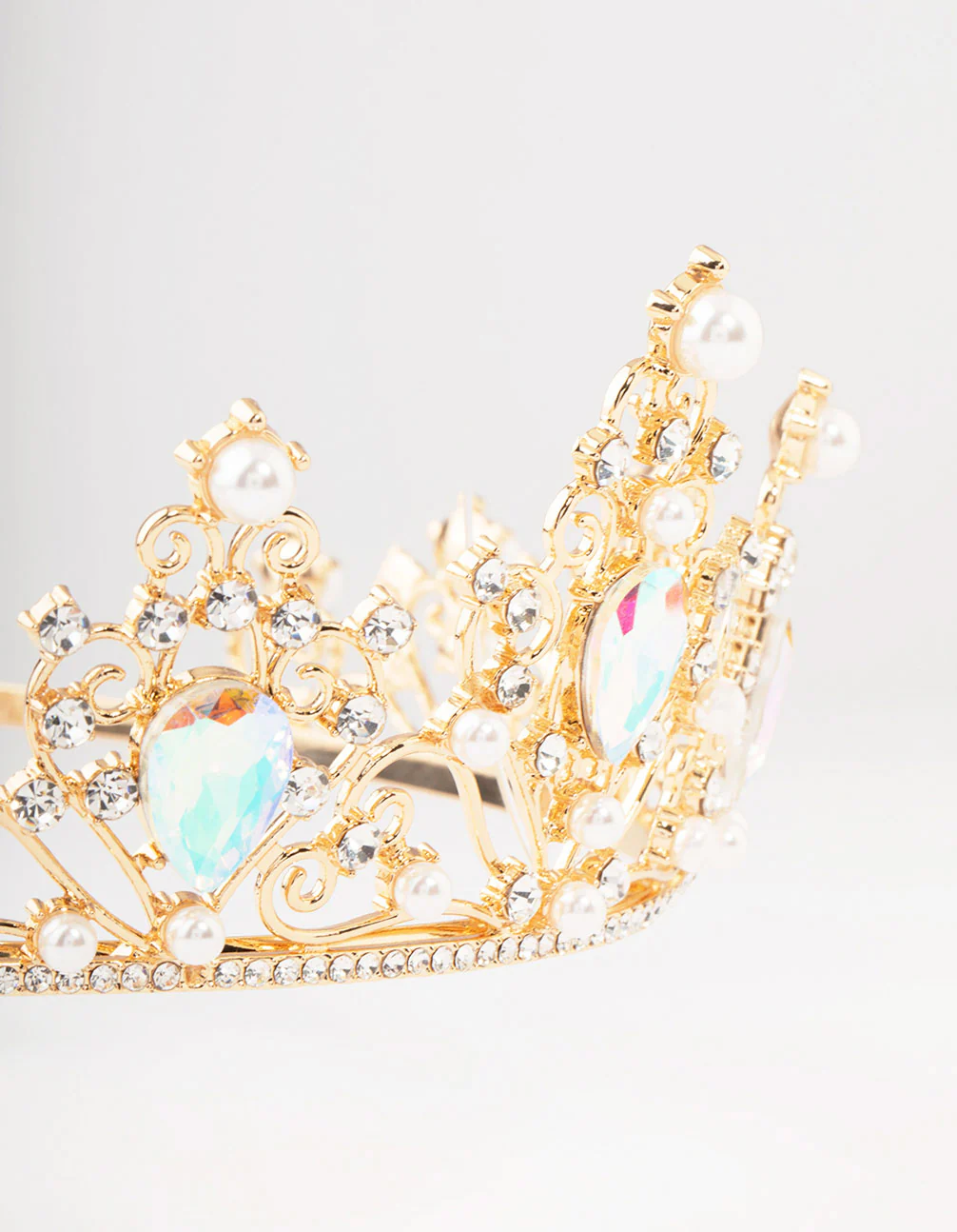 Gold Pear Shaped Stones & Pearls Tiara - Image 3