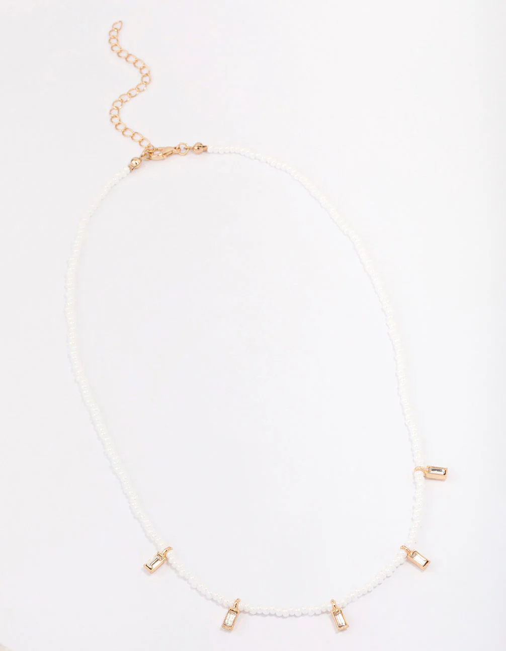 Gold Pearl Baguette Droplet Necklace - Image 2