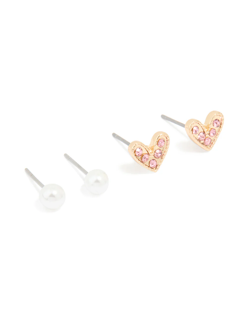 Gold Pearl Bow & Heart Earrings 3-Pack - Image 2