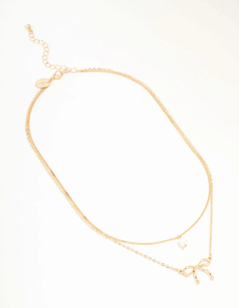 Gold Pearl & Bow Layered Necklace - Image 4