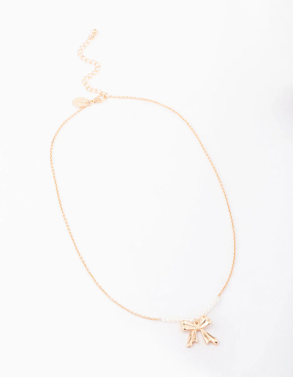 Gold Pearl Bow Short Necklace - Image 2