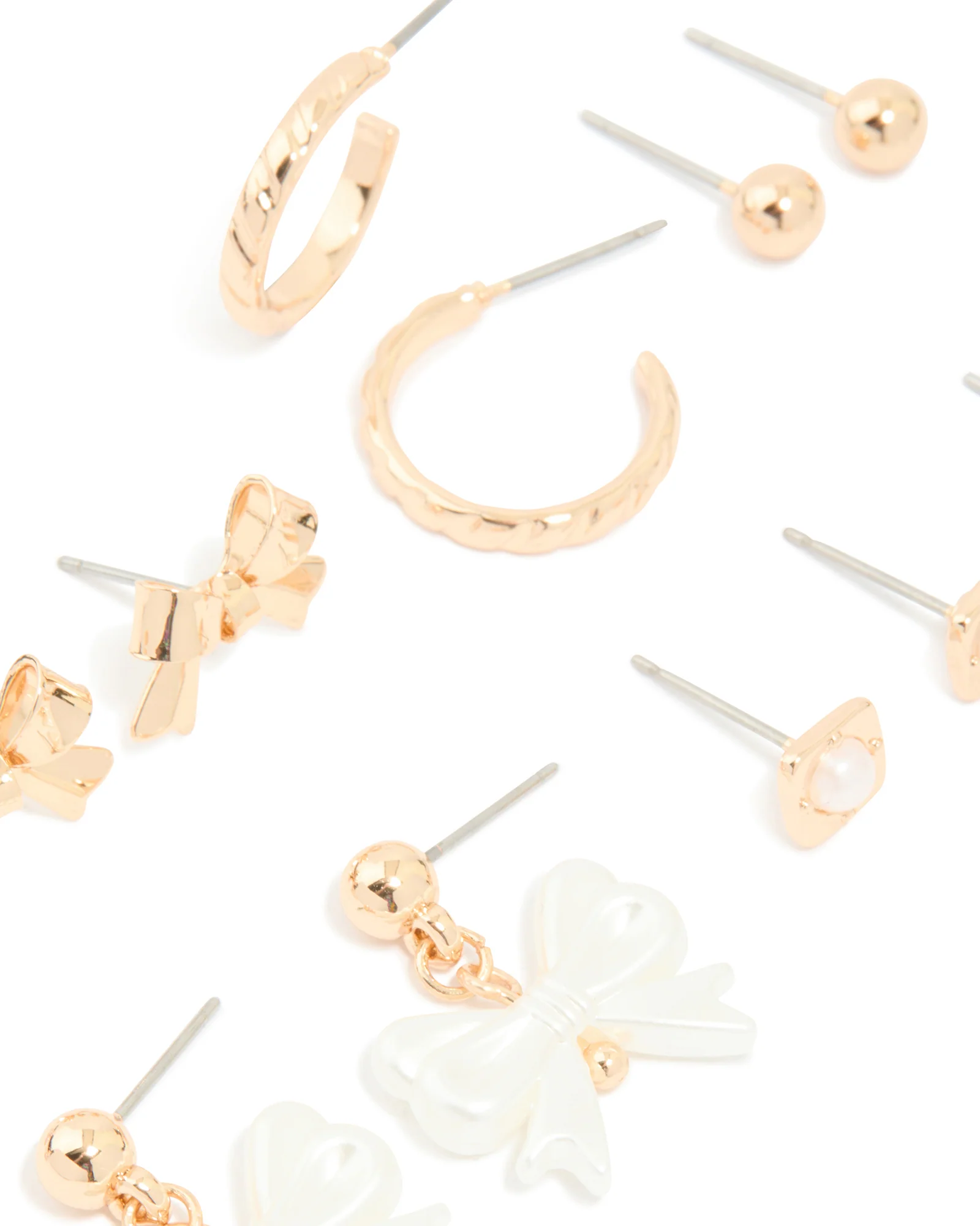 Gold Pearl Bow Stud Earrings 7-Pack - Image 2