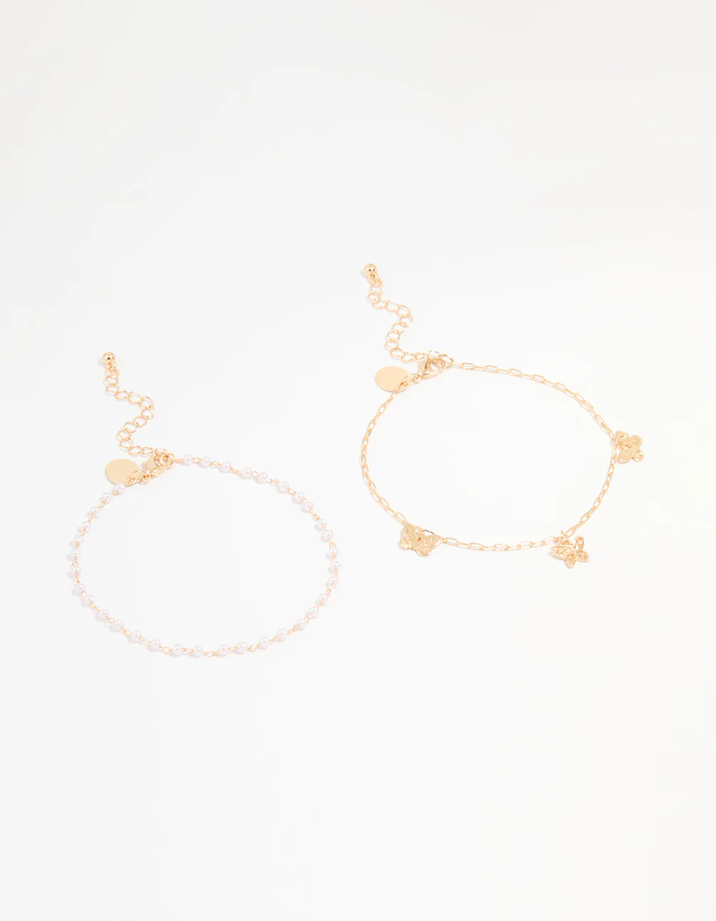 Gold Pearl & Butterfly Anklets 2-Pack