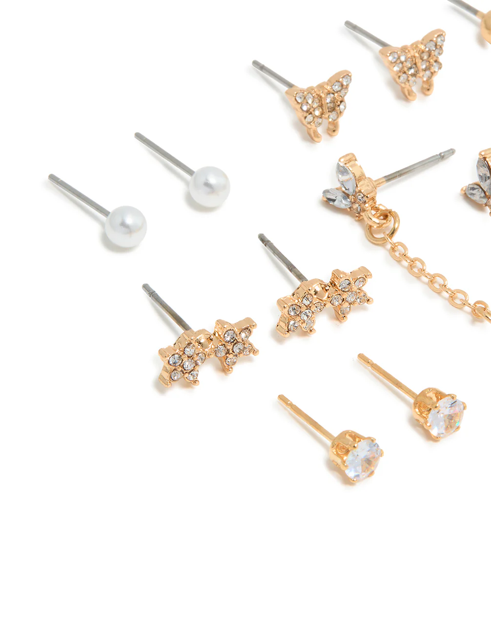 Gold Pearl & Butterfly Chain Star Earrings 8-Pack - Image 2
